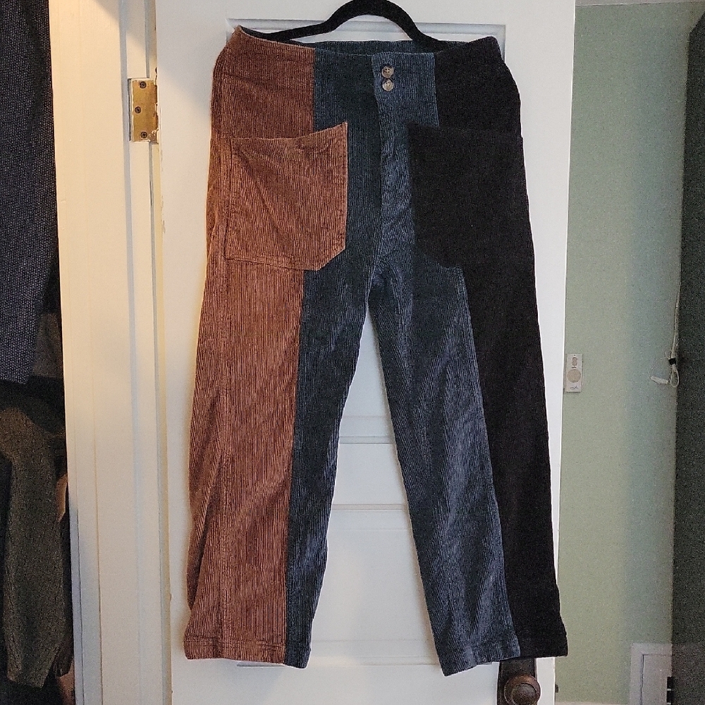 Kavu Colorblock Corduroy Pants in Brown, Blue, and Black